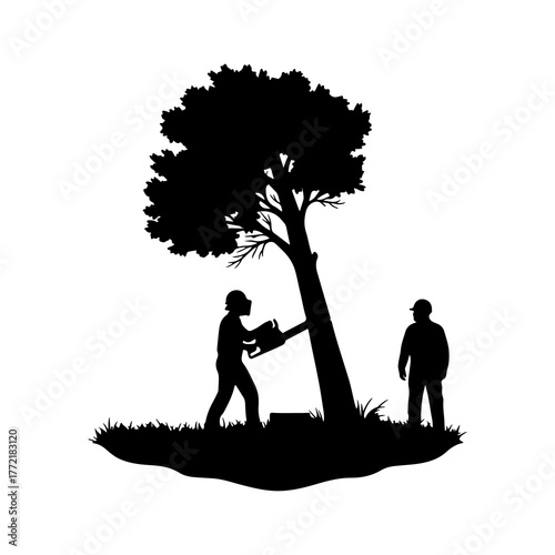 Lumberjacks felling tree with transparent background