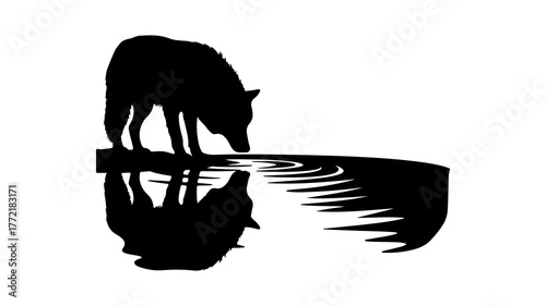Wolf and human face silhouette with transparent background