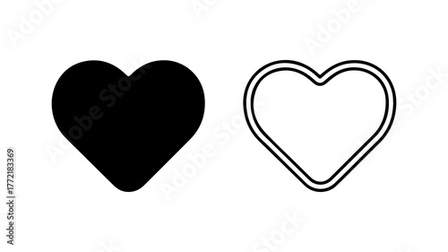 Heart icons with outline and solid fill with transparent background