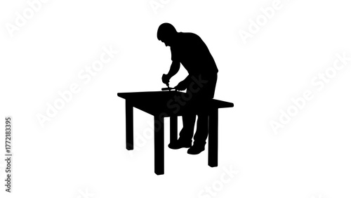 Man repairing table with transparent background