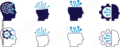 Artificial Intelligence Mindset icons representing AI thinking, machine learning, and smart technology concepts. Perfect for AI, tech innovation, and digital intelligence projects.