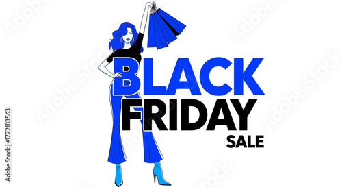 Black friday sale with woman holding shopping bags