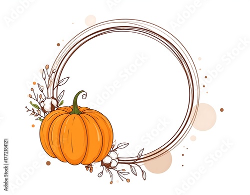 Fototapeta Naklejka Na Ścianę i Meble -  Illustration of a fall pumpkin with decorative floral frame elements