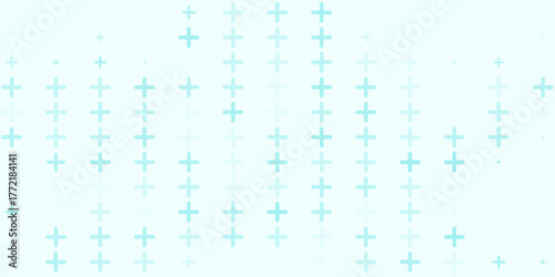 Medical healthcare seamless background. Green blue cross pattern. Repeating plus symbol wallpaper. Vector hospital pattern. Tech backdrop for presentation, banner, booklet, brochure, leaflet, poster