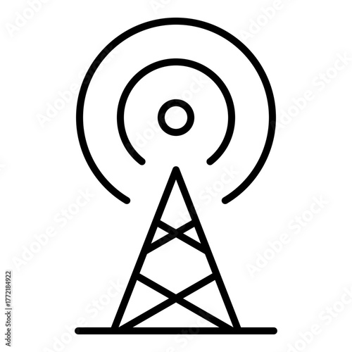 Telecommunication tower icon, symbolizing network connection, wireless communication, and data transmission. Represents signal strength, connectivity, and modern communication systems.