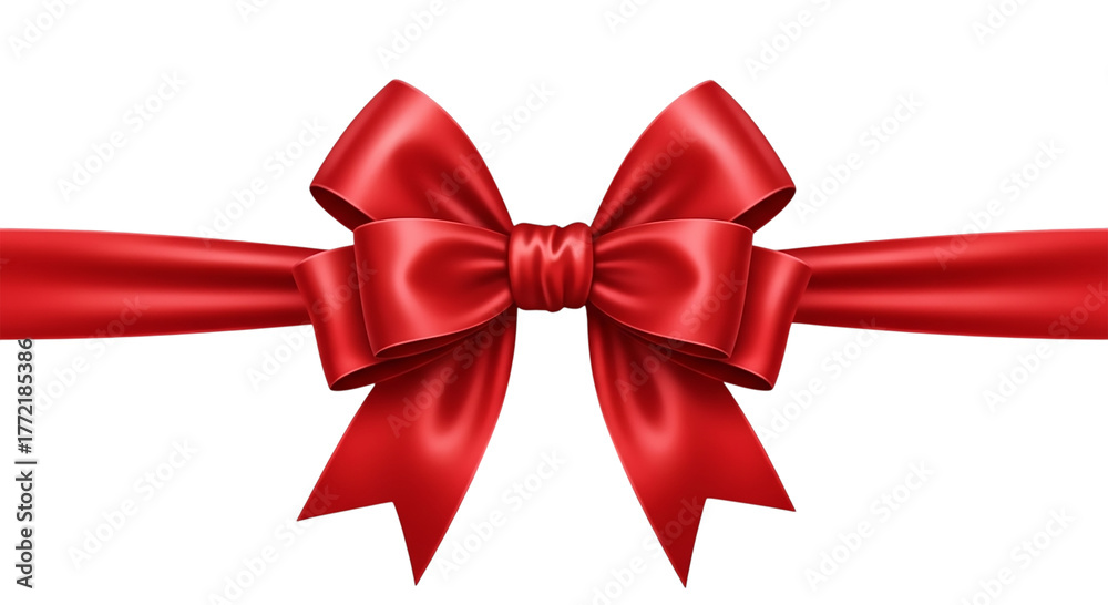 Fototapeta premium Realistic Red Gift Ribbon and Gold Bow on White Background