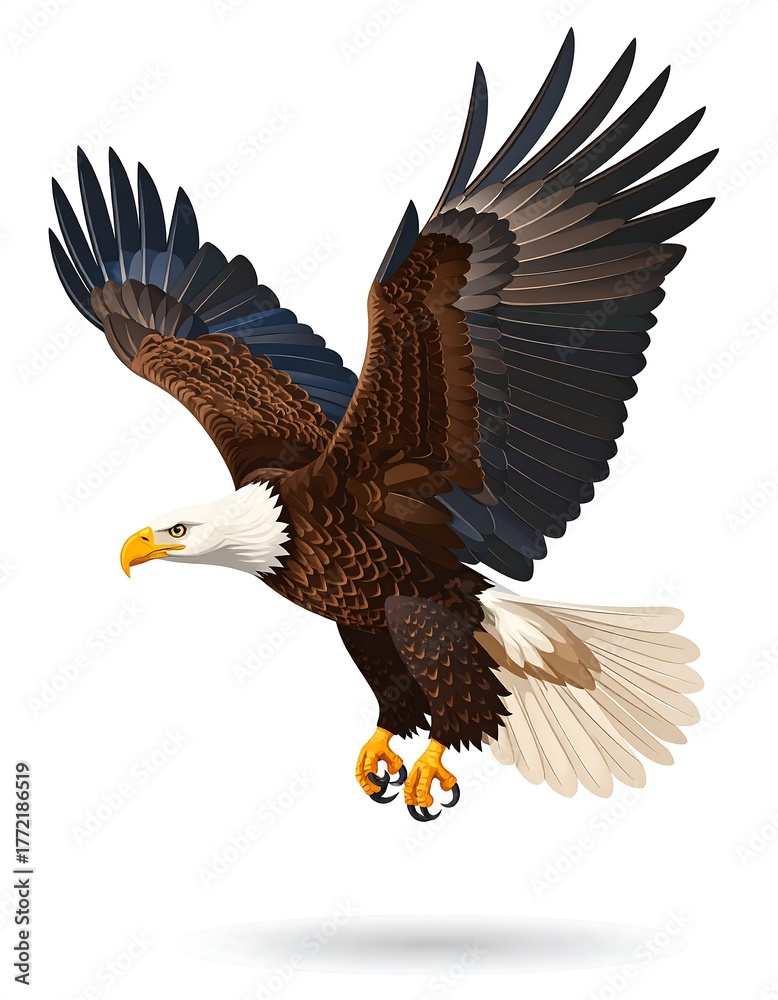 Obraz premium Illustration of a majestic bald eagle in full flight, wings outstretched