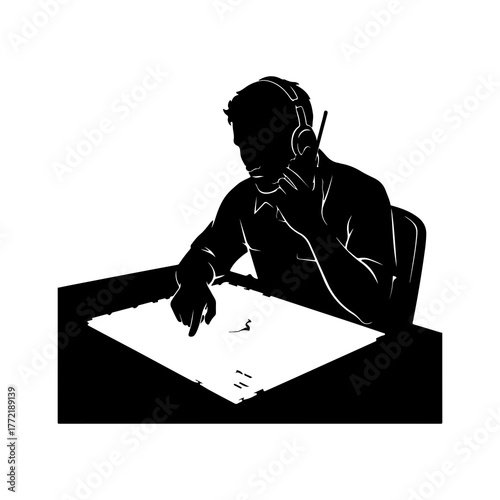 Air traffic controller working with radar screen with transparent background