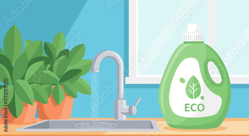 Eco-friendly detergent beside sink