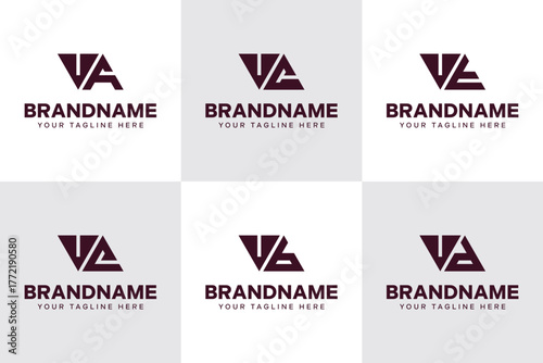 Letters VA VC VT VE VB VD Triangle Logo Set, for AV CV TV EV BV DV initials