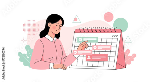 Woman Manages Schedule and Tasks Using Calendar Planning Tool For Efficiency