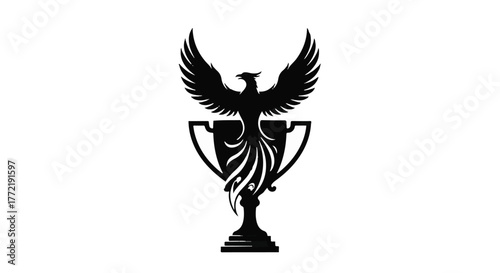 Mythical phoenix rising from a trophy, symbolizing victory and rebirth
