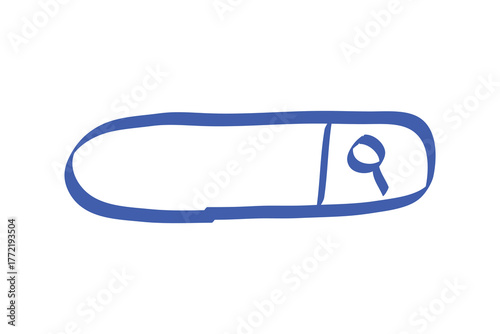 Doodle style search bar icon, blue outline.