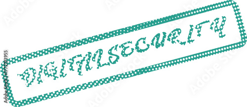 Teal digital security stamp with dotted border ensuring online data protection and cyber privacy