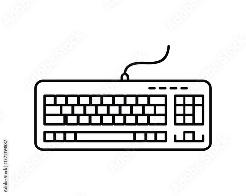 Wired Computer Keyboard Outline Icon Input Device for Typing and Data Entry Digital Accessory