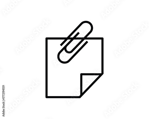 Paper clip attached to a blank note sheet represents office supplies and document organization