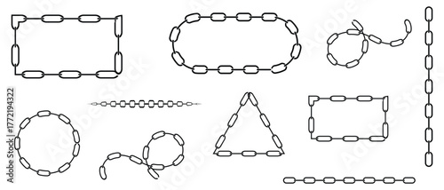 Minimalistic chain different types vector icon set. chain vector illustration set, Black chain icons on white background.