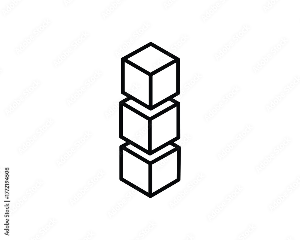 Fototapeta premium Stacked Cubes Outline Icon Blockchain Technology Block Chain System Data Storage Element