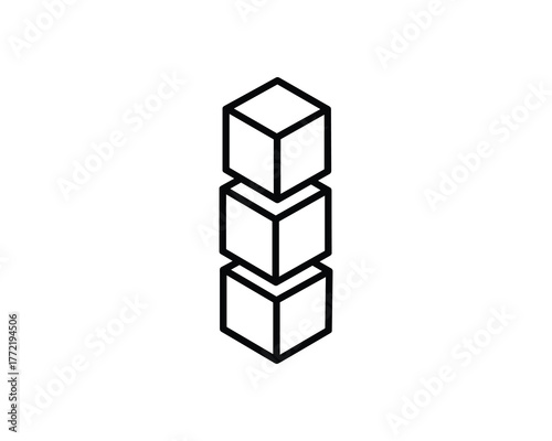 Stacked Cubes Outline Icon Blockchain Technology Block Chain System Data Storage Element