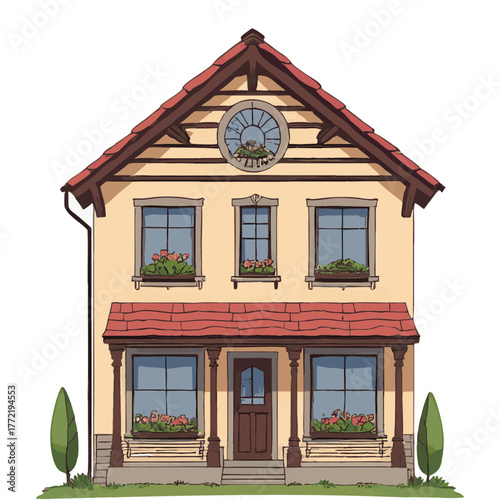 watercolor building facade  european  watercolor