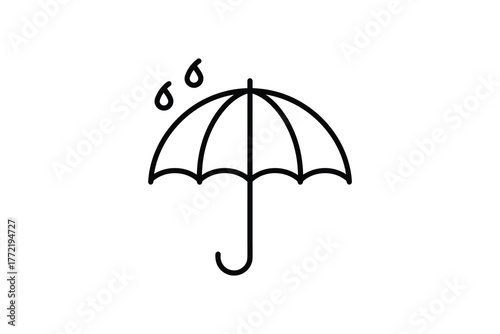 Umbrella with rain drops icon line art graphic symbol. Keep dry from water element vector illustration.