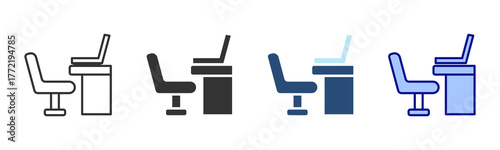 Desk Icon Set. Designed In Multi Style