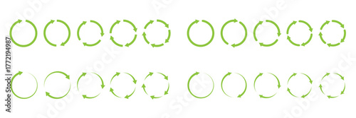 Green circle arrows. Symbol of reload, refresh, loading, recycle and repeat. Interconnecting round arrow vector icons set. Recycle, repeat, refresh icon. Vector illustration. EPS 10. 