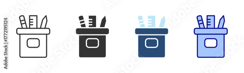 Pencil Stand Icon Set. Designed In Multi Style