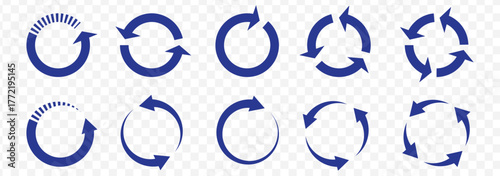 circle arrow icon set. Blue circular arrow icon, refresh, reload arrow icon symbol sign. Blue Reload vector icon set. repeat vector. restart or reset sign. Repeat cycle symbol. Blue rotation arrow.EPS