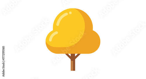 A stylized golden tree symbol representing the autumn season. This minimalist flat design element illustrates the concept of nature, the environment, and organic growth