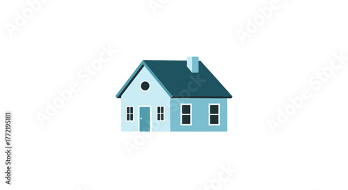 Modern Illustration of a Charming House with Blue Accents, Perfect for Real Estate, Home Design, and Property Concepts