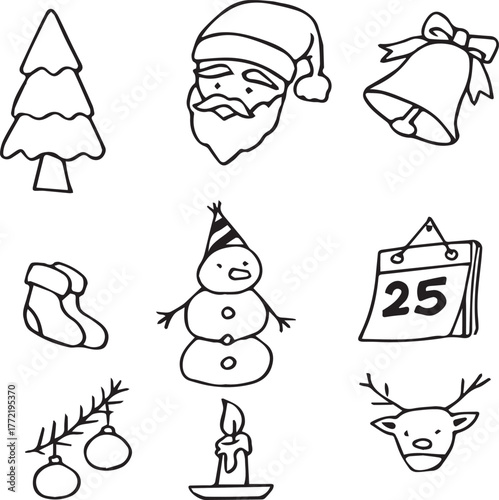 christmas hand drawn icon set vector illustration