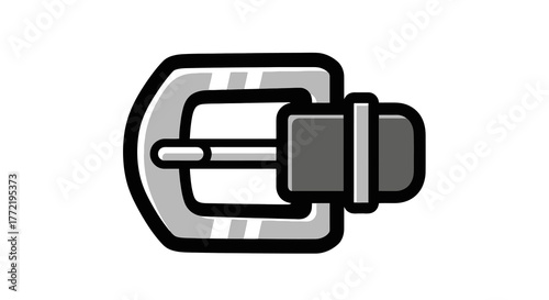 Stylized cartoon illustration of a metallic belt buckle. A graphic design element for fashion, apparel, and wardrobe concepts isolated on a white background