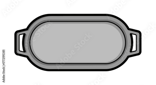 Simple illustration of a grey oval serving tray with handles on each side, perfect for a clean and minimalist design