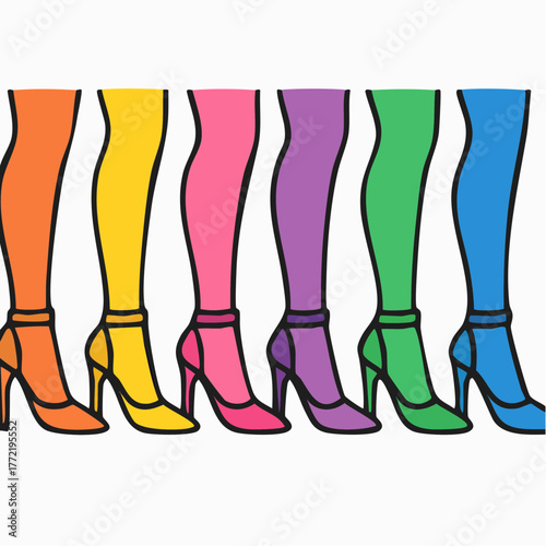 spectrum stilettos: rainbow-legged parade in polychrome hosiery