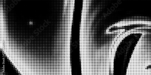 Grunge halftone gradient background. Faded grit noise texture. White and black sandy wallpaper. Retro pixelated backdrop. Anime or manga style comic overlay