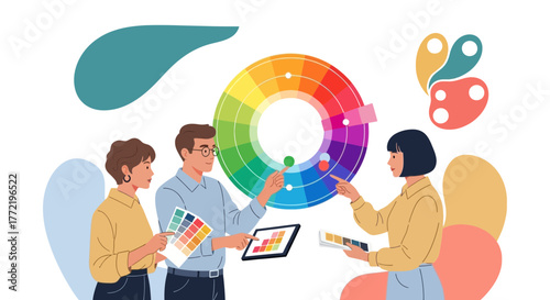 Design Team Analyzes Color Palette, Discusses Creative Visual Ideas For A Project