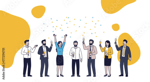 Business Colleagues Celebrate Achievement and Success with Champagne in Festive Atmosphere