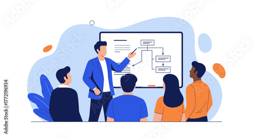 Business Presentation: A Group Engaged in Analysis and Collaborative Strategic Planning