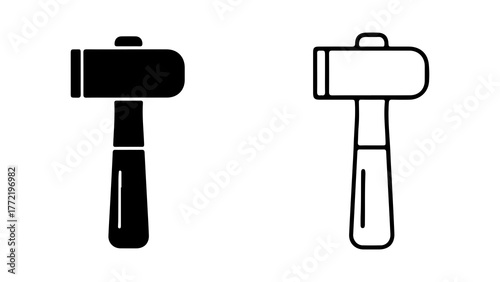 Black and white hammer icons with transparent background