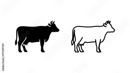 Cow outline and silhouette with transparent background