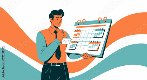 Business Professional Displays Schedule And Analyzes Data For Strategic Planning Purposes