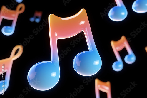 Glowing gradient music notes on black background