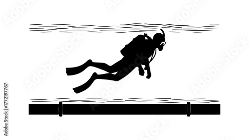 Scuba diver exploring underwater with transparent background