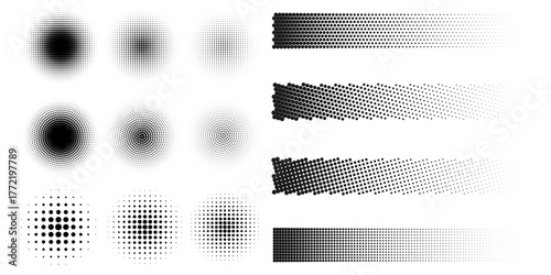Halftone gradients. Dotted gradients, fine dot sprays, and seamless halftone dot backgrounds.