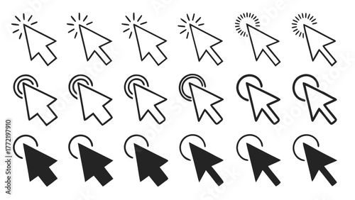 Cursor icon set pointer arrow select click digital interface element cursor vector