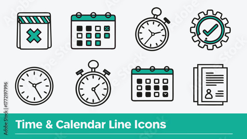 Time calendar icons clock stopwatch gear check mark document vector
