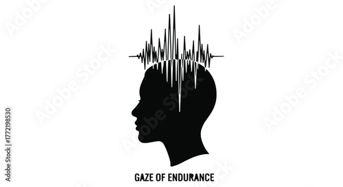 Silhouette of a profile with an abstract sound wave emanating from the head, symbolizing thought or audio.
