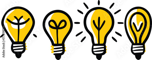 Lightbulb idea symbols representing innovation and creativity in various forms vector