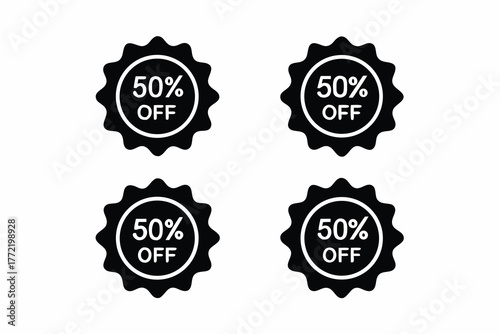50 percent off discount badge silhouette vector illustration isolated on white background